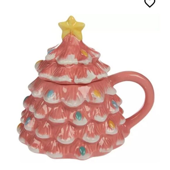 Nwt Pink Ceramic Christmas Tree Lidded Mug, 16 oz - Picture 4 of 6